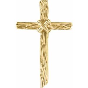 10K Yellow Gold Woodgrain Cross Pendant