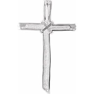 14K White Gold Woodgrain Cross Pendant