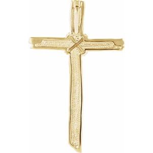 14K Yellow Gold Woodgrain Cross Pendant