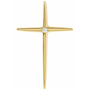 14K Yellow Gold .03 CT Natural Diamond Cross Pendant