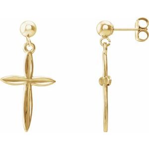 14K Yellow Gold Cross & Ball Earrings