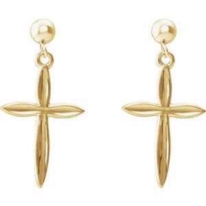 14K Yellow Gold Cross & Ball Earrings