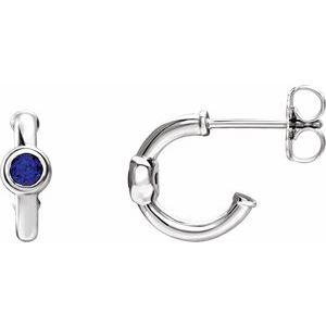 Sterling Silver Natural Blue Sapphire Huggie Hoop Earrings