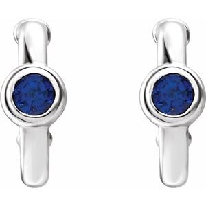 14K White Gold Lab-Grown Blue Sapphire Huggie Hoop Earrings