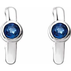 14K White Gold Natural Blue Sapphire Huggie Hoop Earrings