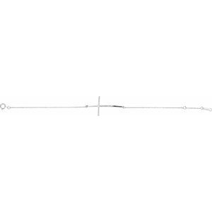 14K White Gold .025 CT Natural Diamond Sideways Cross 7-8" Bracelet