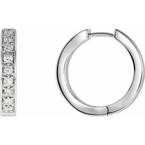 14K White Gold Imitation Cubic Zirconia Inside-Outside Hinged 18.5 mm Hoop Earrings