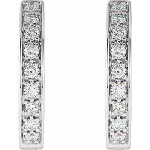 14K White Gold Imitation Cubic Zirconia Inside-Outside Hinged 18.5 mm Hoop Earrings