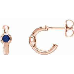 14K Rose Gold Natural Blue Sapphire Huggie Hoop Earrings