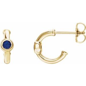 14K Yellow Gold Lab-Grown Blue Sapphire Huggie Hoop Earrings