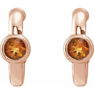 14K Rose Gold Natural Citrine Huggie Hoop Earrings