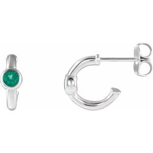 14K White Gold Lab-Grown Emerald Huggie Hoop Earrings