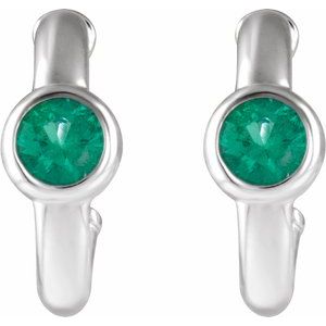 14K White Gold Lab-Grown Emerald Huggie Hoop Earrings