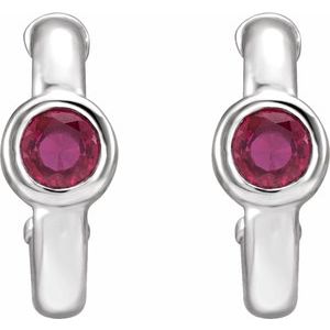 Sterling Silver Natural Ruby Huggie Hoop Earrings