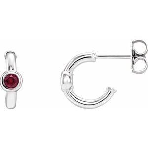 Sterling Silver Natural Mozambique Garnet Huggie Hoop Earrings