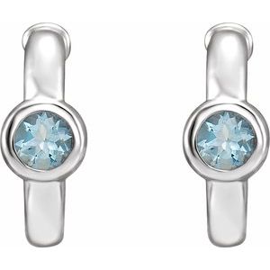 14K White Gold Natural Aquamarine Huggie Hoop Earrings