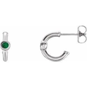 14K White Gold Lab-Grown Emerald Huggie Hoop Earrings
