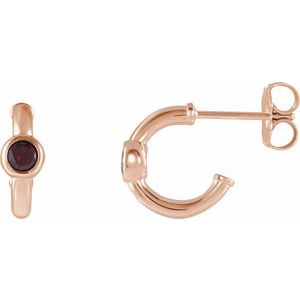 14K Rose Gold Natural Mozambique Garnet Huggie Hoop Earrings