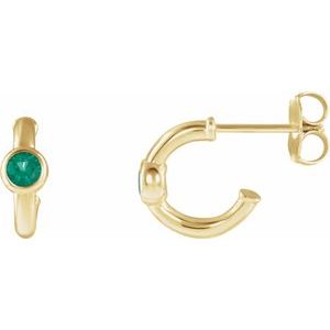 14K Yellow Gold Lab-Grown Emerald Huggie Hoop Earrings