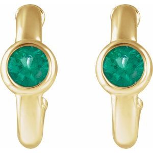 14K Yellow Gold Lab-Grown Emerald Huggie Hoop Earrings