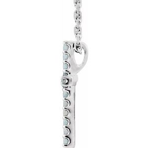 14K White Gold Natural Swiss Blue Topaz Petite Cross 16" Necklace