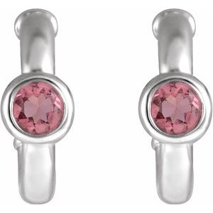 14K White Gold Natural Pink Tourmaline Huggie Hoop Earrings