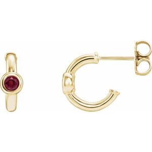14K Yellow Gold Natural Ruby Huggie Hoop Earrings