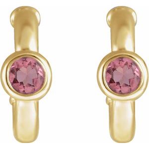 14K Yellow Gold Natural Pink Tourmaline Huggie Hoop Earrings