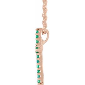 14K Rose Gold Natural Emerald Petite Cross 16" Necklace