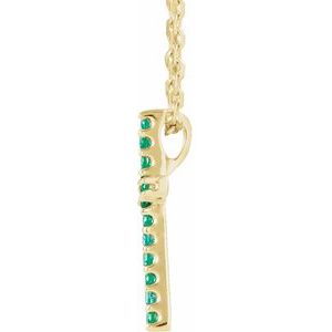 14K Yellow Gold Natural Emerald Petite Cross 16" Necklace