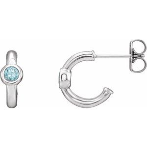 Sterling Silver Natural Blue Zircon Huggie Hoop Earrings