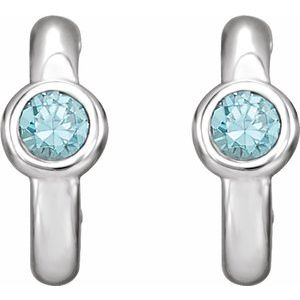 14K White Gold Natural Blue Zircon Huggie Hoop Earrings