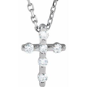 Sterling Silver .08 CTW Natural Diamond Cross 16-18" Necklace