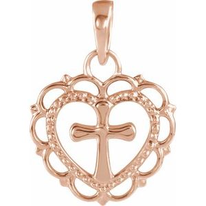 14K Rose Gold Youth Heart with Cross Pendant