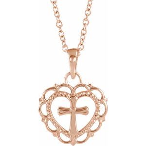 14K Rose Gold Youth Heart with Cross 16-18" Necklace