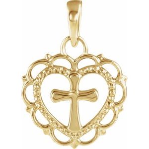 14K Yellow Gold Youth Heart with Cross Pendant