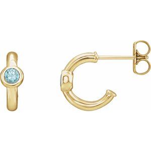 14K Yellow Gold Natural Blue Zircon Huggie Hoop Earrings