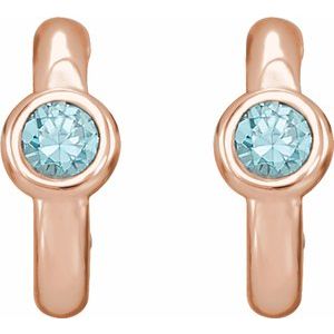 14K Rose Gold Natural Blue Zircon Huggie Hoop Earrings