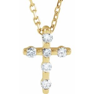 14K Yellow Gold .08 CTW Natural Diamond Cross 16-18" Necklace