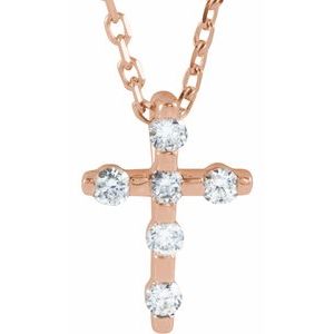 14K Rose Gold .08 CTW Natural Diamond Cross 16-18" Necklace
