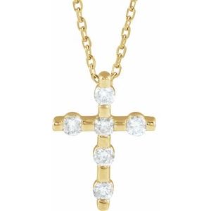 14K Yellow Gold 1/5 CTW Natural Diamond Cross 16-18" Necklace