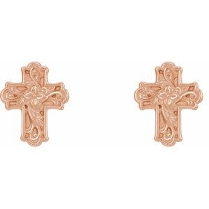 14K Rose Gold Floral Cross Earrings