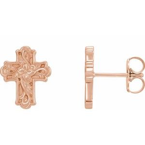 14K Rose Gold Floral Cross Earrings