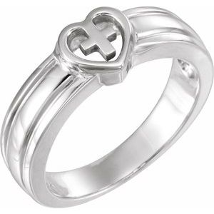 14K White Gold Heart & Cross Ring