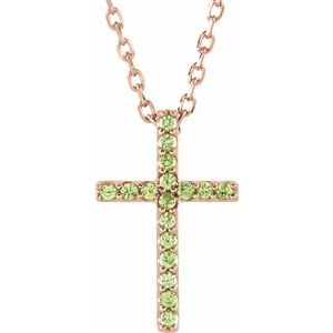 14K Rose Gold Natural Peridot Petite Cross 16" Necklace