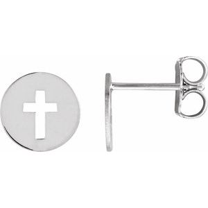 14K White Gold Pierced Cross Earring