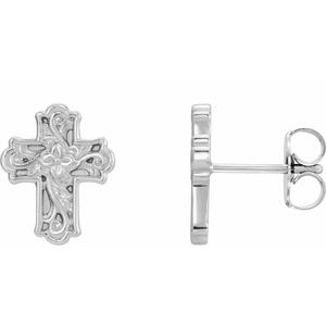 14K Rose Gold Floral Cross Earrings