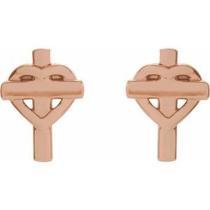 14K Rose Gold Heart & Cross Earrings