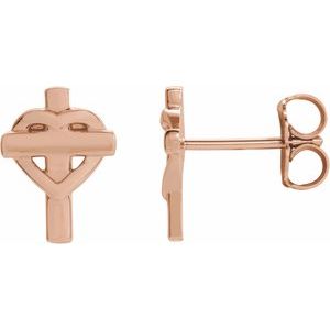 14K Rose Gold Heart & Cross Earrings