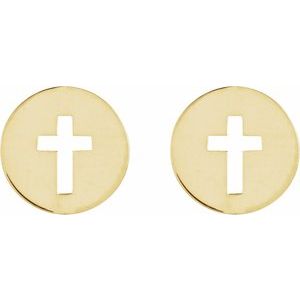 14K Yellow Gold Pierced Cross Earring
